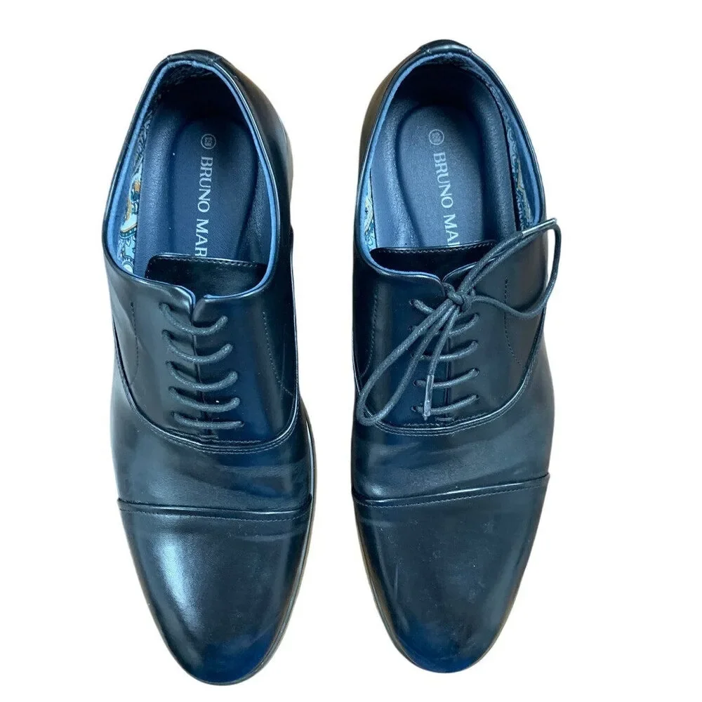 Bruno Marc Mens 10.5W Wide Black Faux Leather Lace Up Oxford Formal Shoes